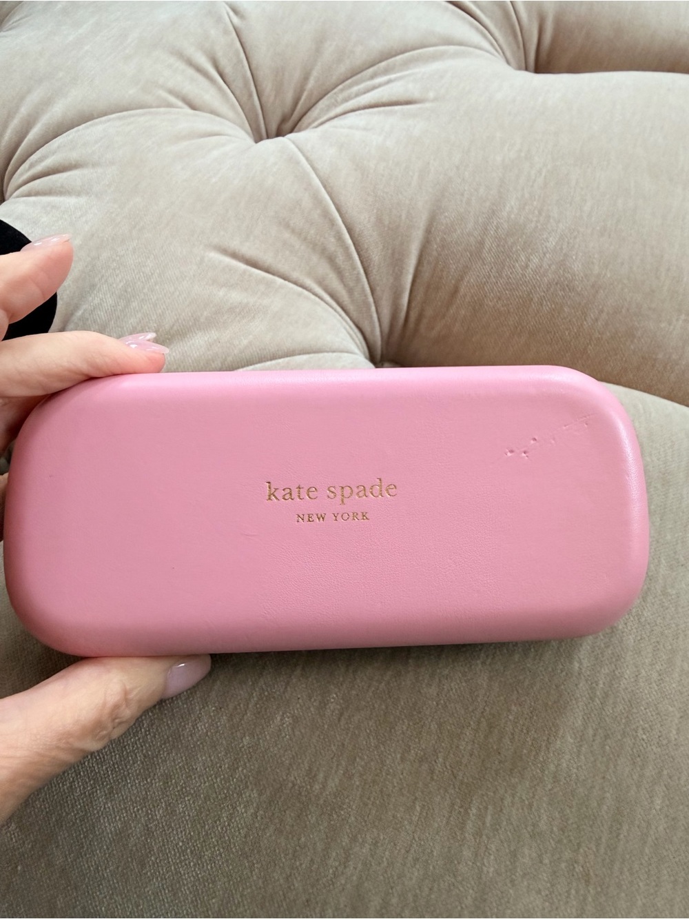 kate spade Pink and Green Signature Hard Shell Eyewear Case with Gold Logo